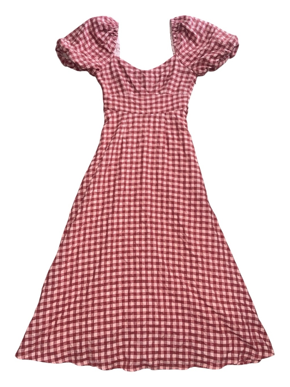 Minkpink red gingham puff sleeve midi dress